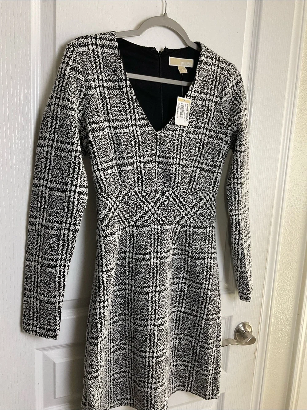 NWT Michael Kors Black & White Plaid Fit & Flare Dress Size Small
